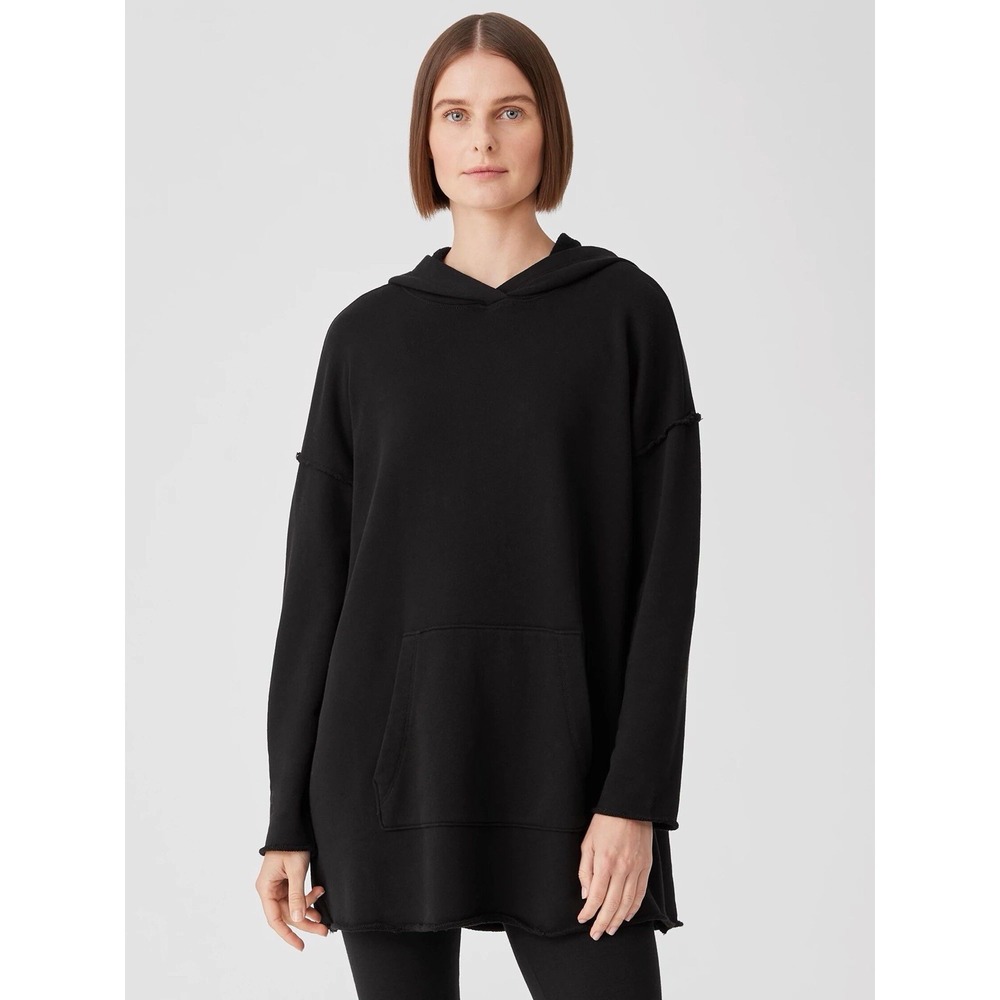 Eileen Fisher‎ Organic Cotton Hooded Tunic Black French Terry XXS Oversized